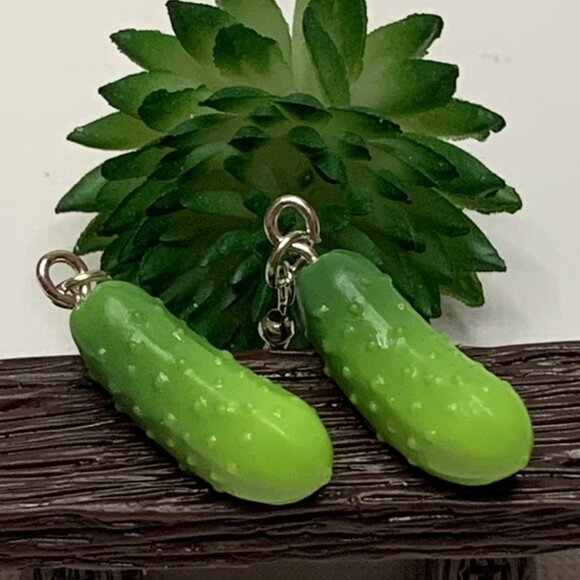Pickle Earring, Cucumber Earring, Vegetable Earring, Funny Food Earring, Gift - Picture 1 of 7